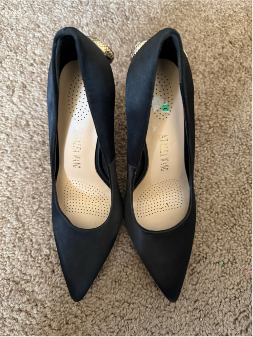 Women's Azalea Wang Black and Gold Snake Heel Pumps Size 6